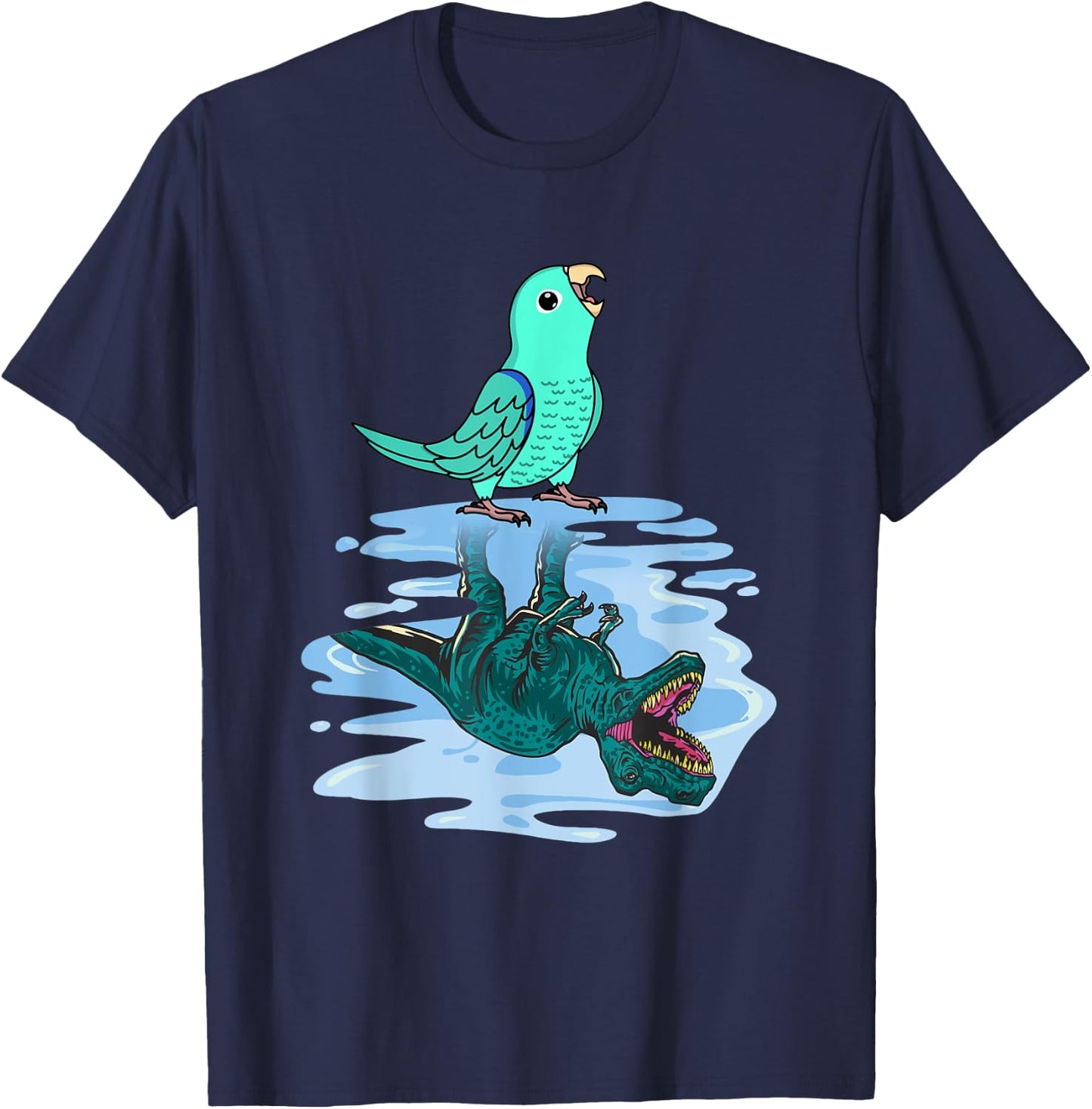 Parrot & T Rex Reflection I Turquoise Parrotlet T-Shirt - T-Shirt | Navy