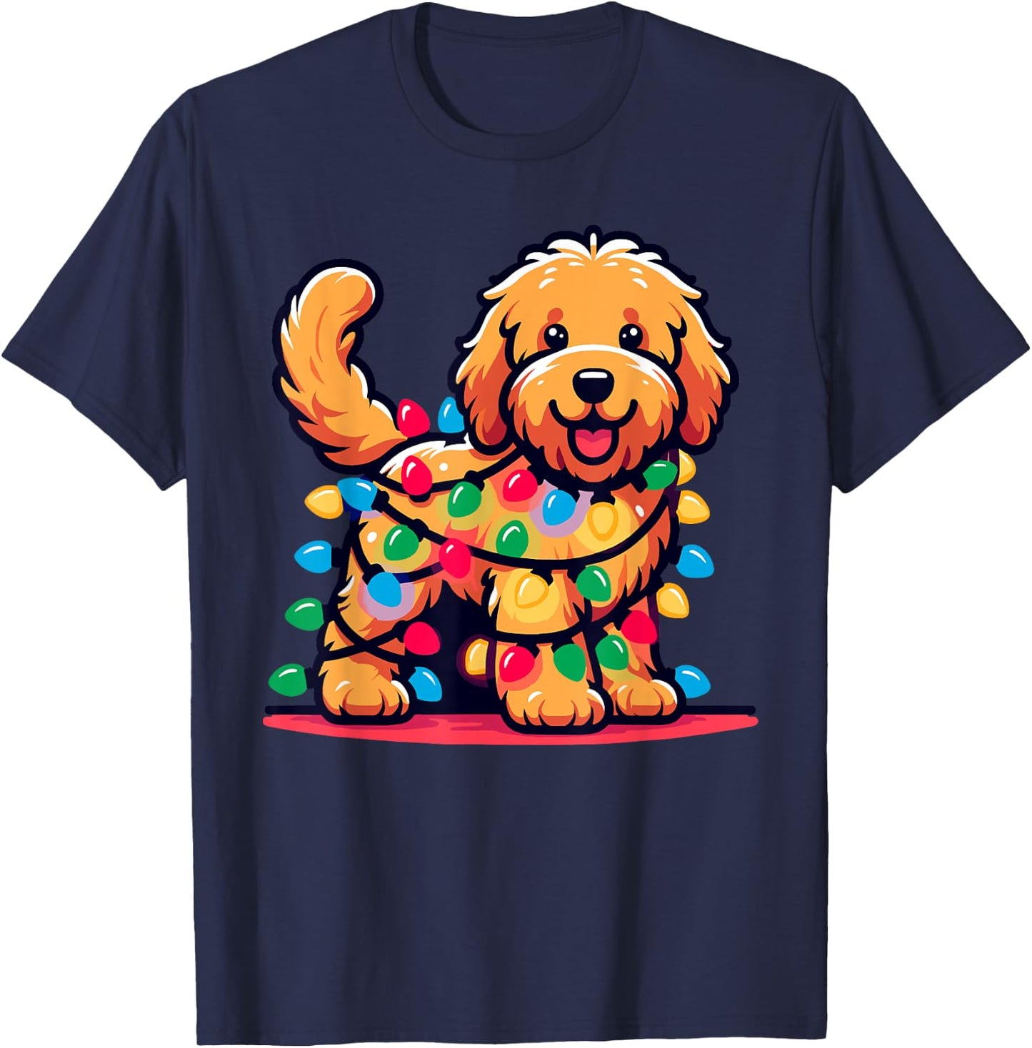 Goldendoodle Christmas Tree Xmas Lights Golden Doodle Dog T-Shirt - T-Shirt | Navy