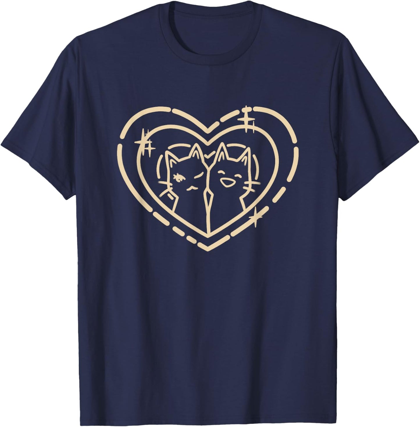 Cute Kawaii Y2K Coquette Heart with Cats T-Shirt - T-Shirt | Navy