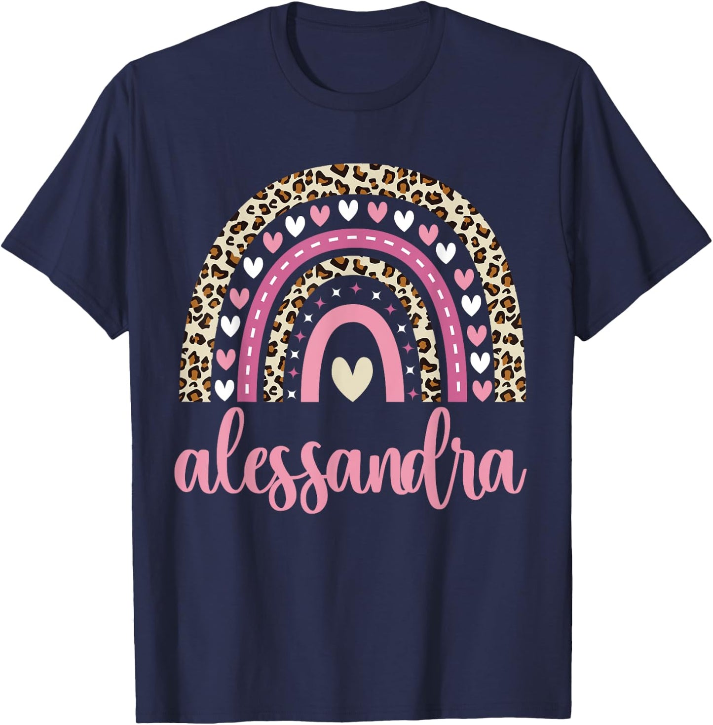 Alessandra Rainbow Leopard Personalized Alessandra Birthday T-Shirt - T-Shirt | Navy