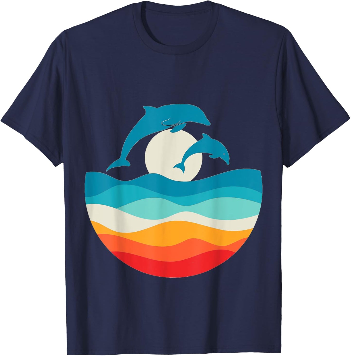 Vintage Retro Summer Time Beach Dolphin Women T-Shirt - T-Shirt | Navy