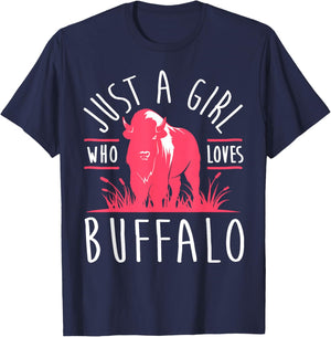 Girl Buffalo Lover I Women Bison Fan I Daughter Buffalo T-Shirt - T-Shirt | Navy