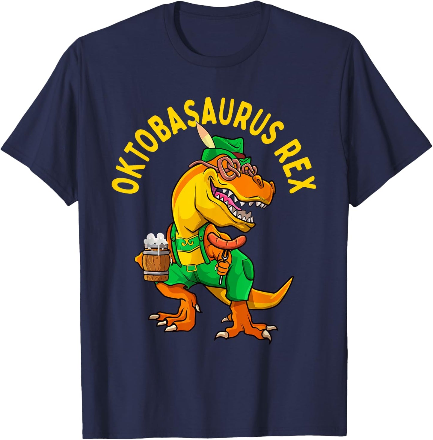 Dinosaur Oktoberfest Lederhosen Costume Men T rex Beer Fest T-Shirt - T-Shirt | Navy