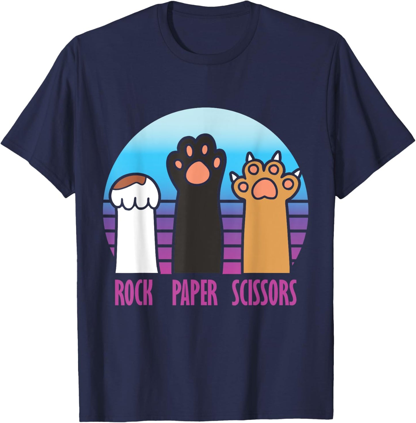Rock Paper Scissors Hand Game Meme Animal Paw Cat T-Shirt - T-Shirt | Navy