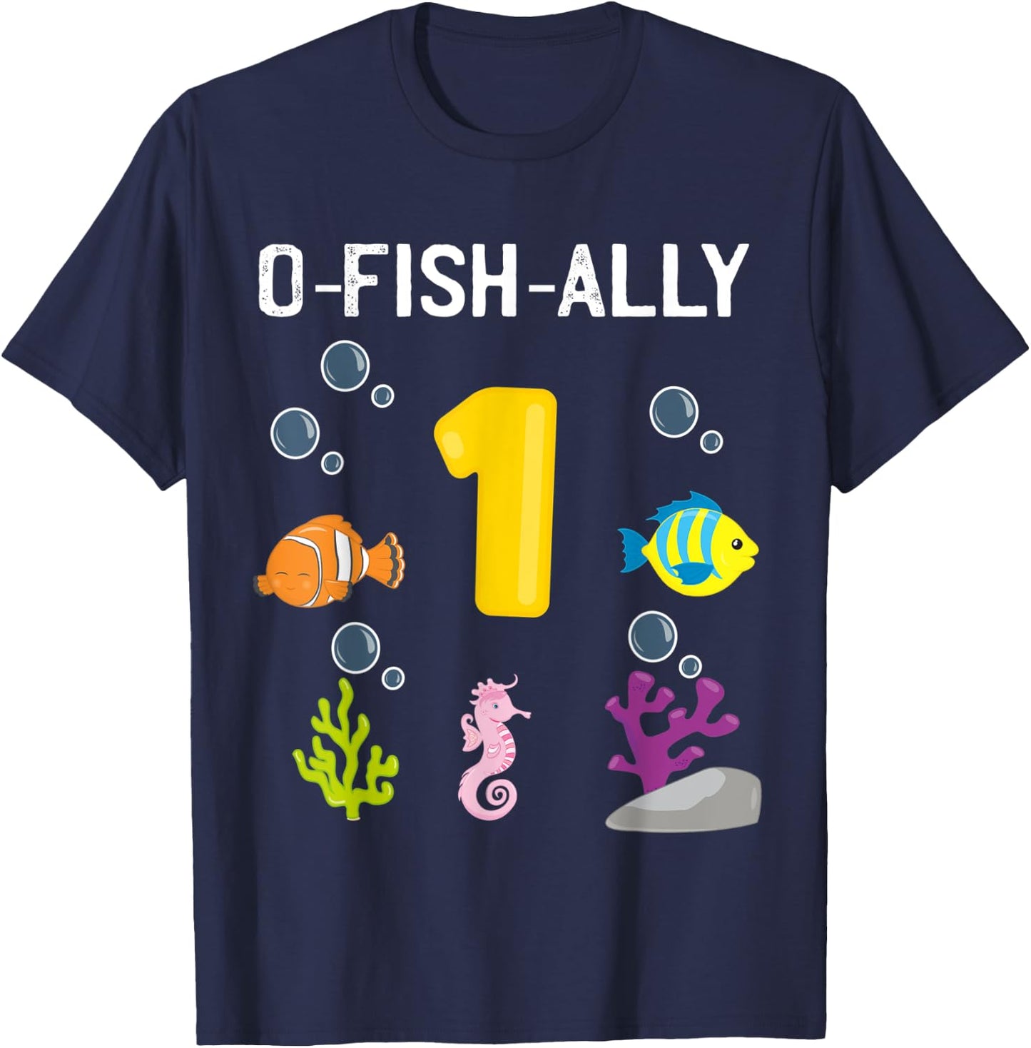 Ofishally 1 Year Old Fishing Themed 1St Birthday Girl Boy T-Shirt - T-Shirt | Navy