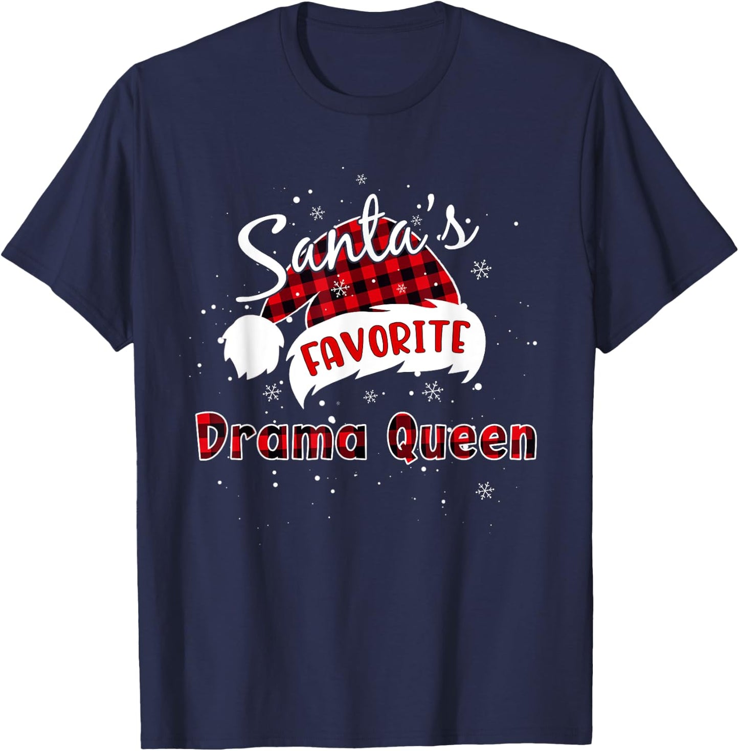 Funny Santa's Favorite Drama Queen Christmas Plaid Buffalo T-Shirt - T-Shirt | Navy
