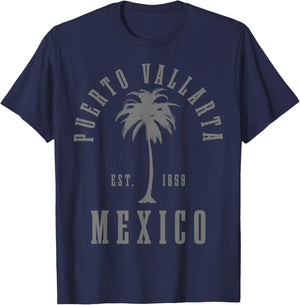 Puerto Vallarta Mexico Palm Tree Vintage Mexican T-Shirt - T-Shirt | Navy