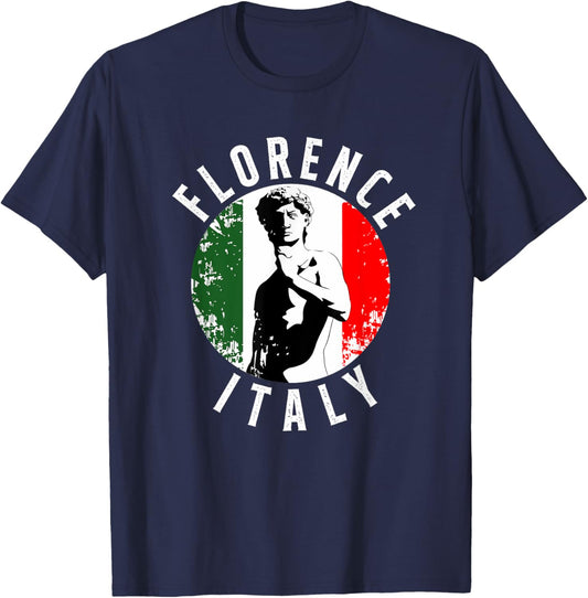 Vintage David Sculpture In Florence Tuscany With Italy Flag T-Shirt - T-Shirt | Navy