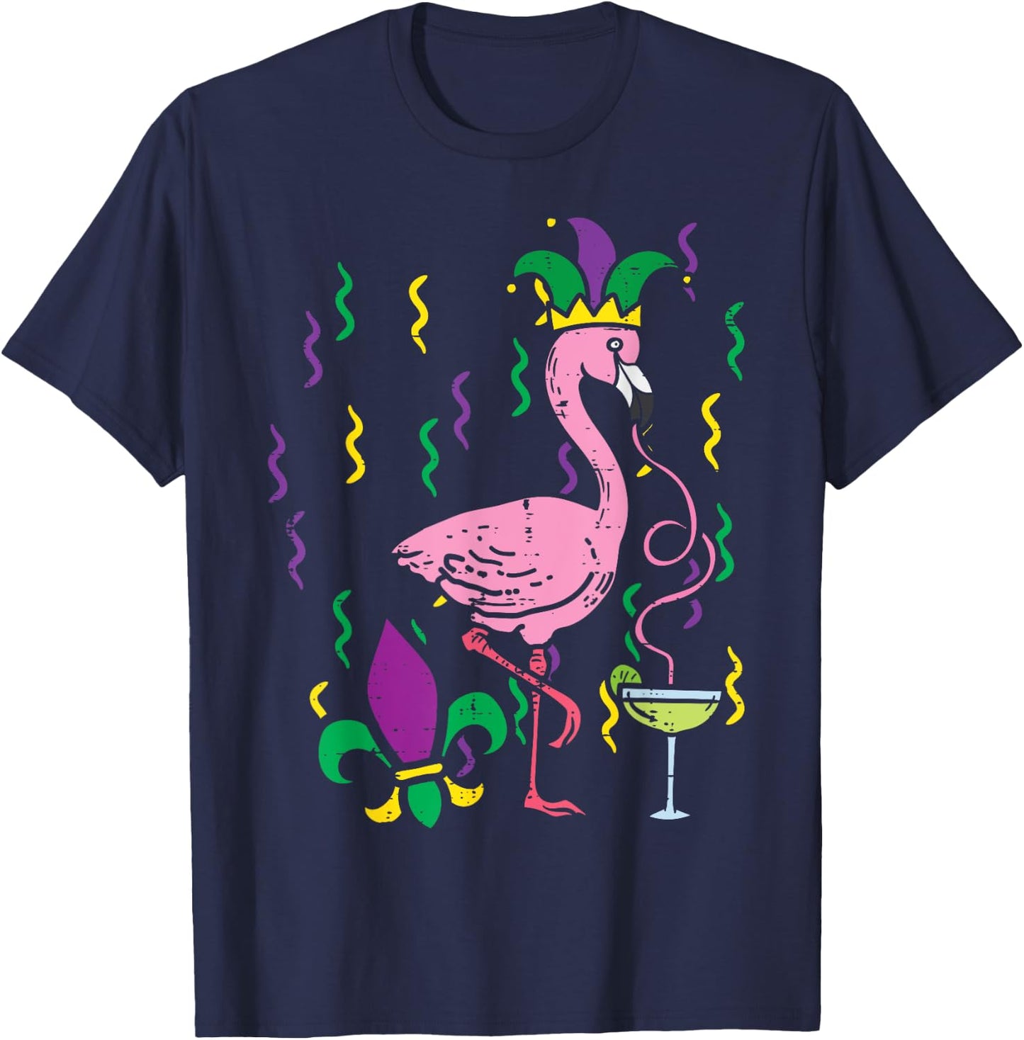 Mardi Gras Jester Flamingo Funny Carnival Bird Men Women T-Shirt - T-Shirt | Navy