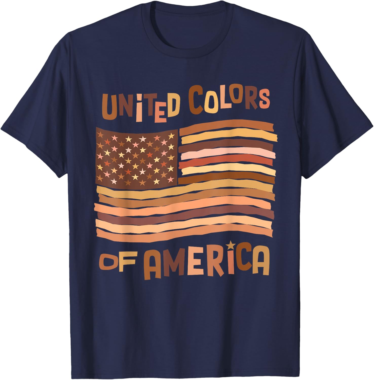 United Colors of America Black History Month Brown USA Flag T-Shirt - T-Shirt | Navy