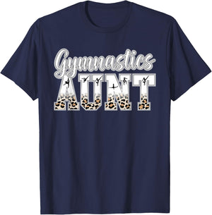Gymnastics Aunt Of A Gymnast Auntie Leopard Gymnast Aunt T-Shirt - T-Shirt | Navy