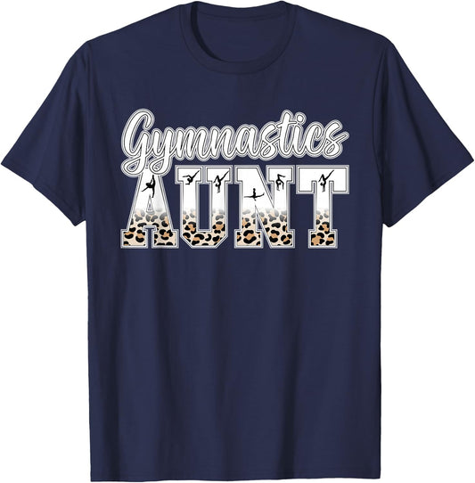 Gymnastics Aunt Of A Gymnast Auntie Leopard Gymnast Aunt T-Shirt - T-Shirt | Navy