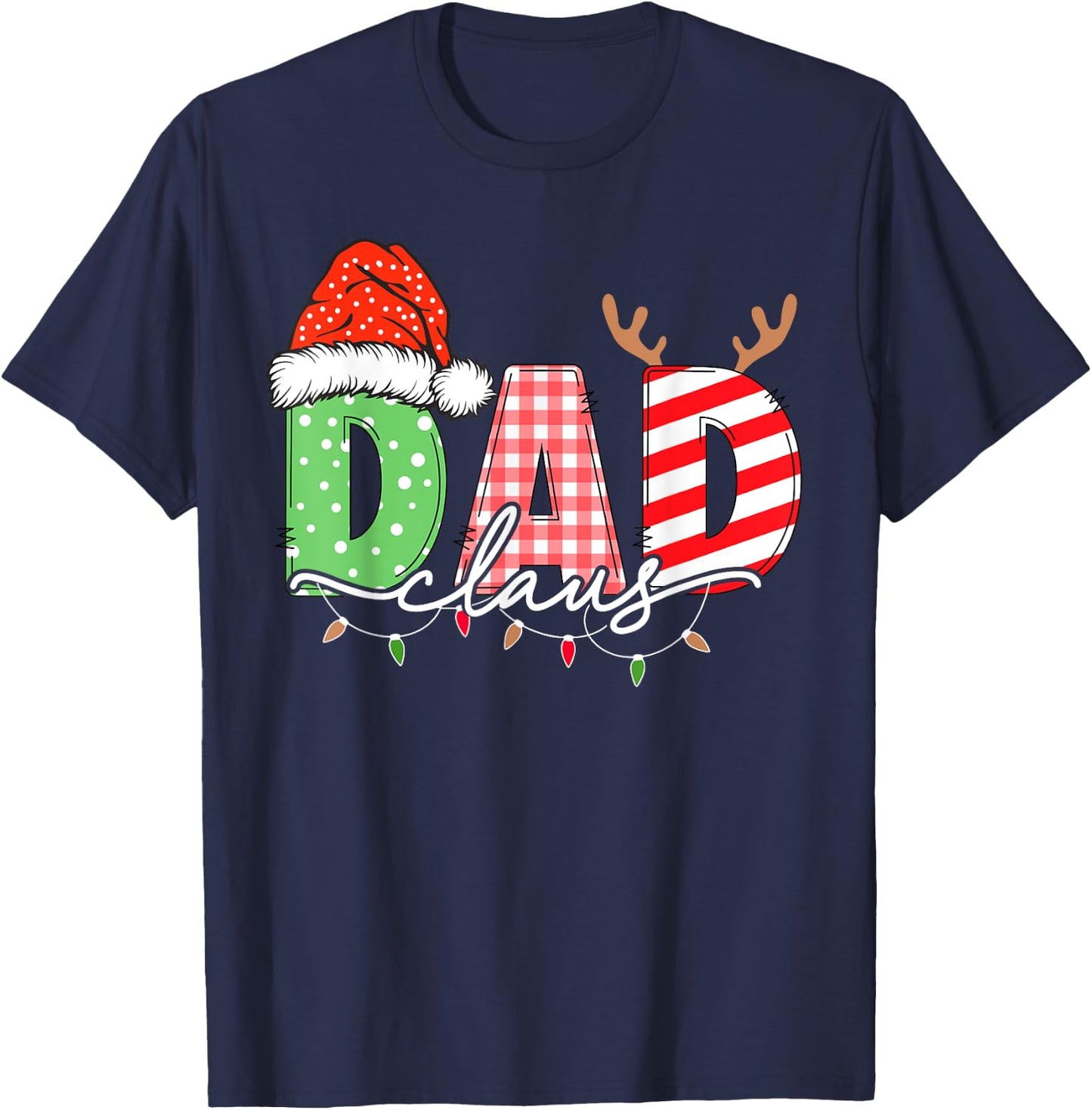 Dad Claus Xmas Christmas Lights Pajama Family Matching T-Shirt - T-Shirt | Navy