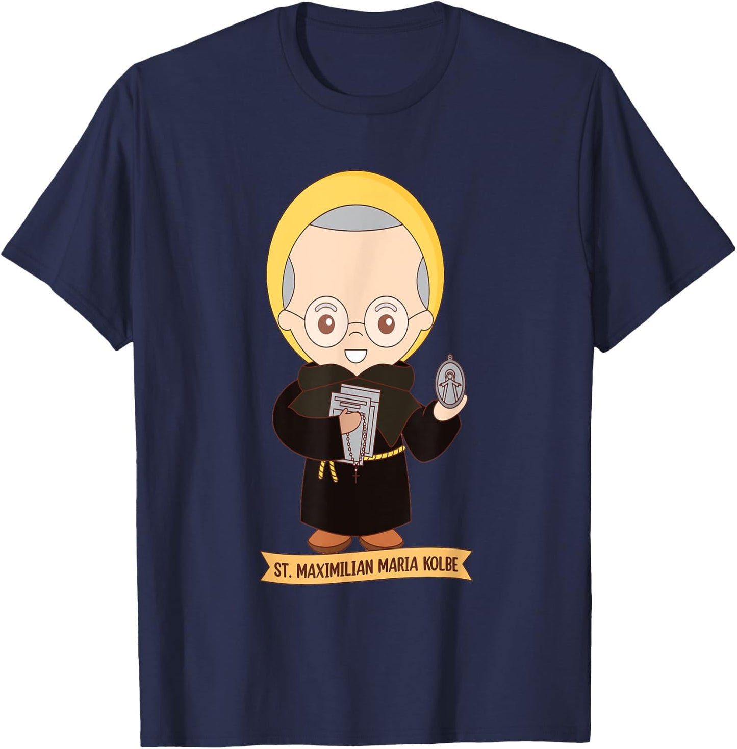 St Maximilian Kolbe Two Crowns Catholic Saint Gifts Poland T-Shirt - T-Shirt | Navy