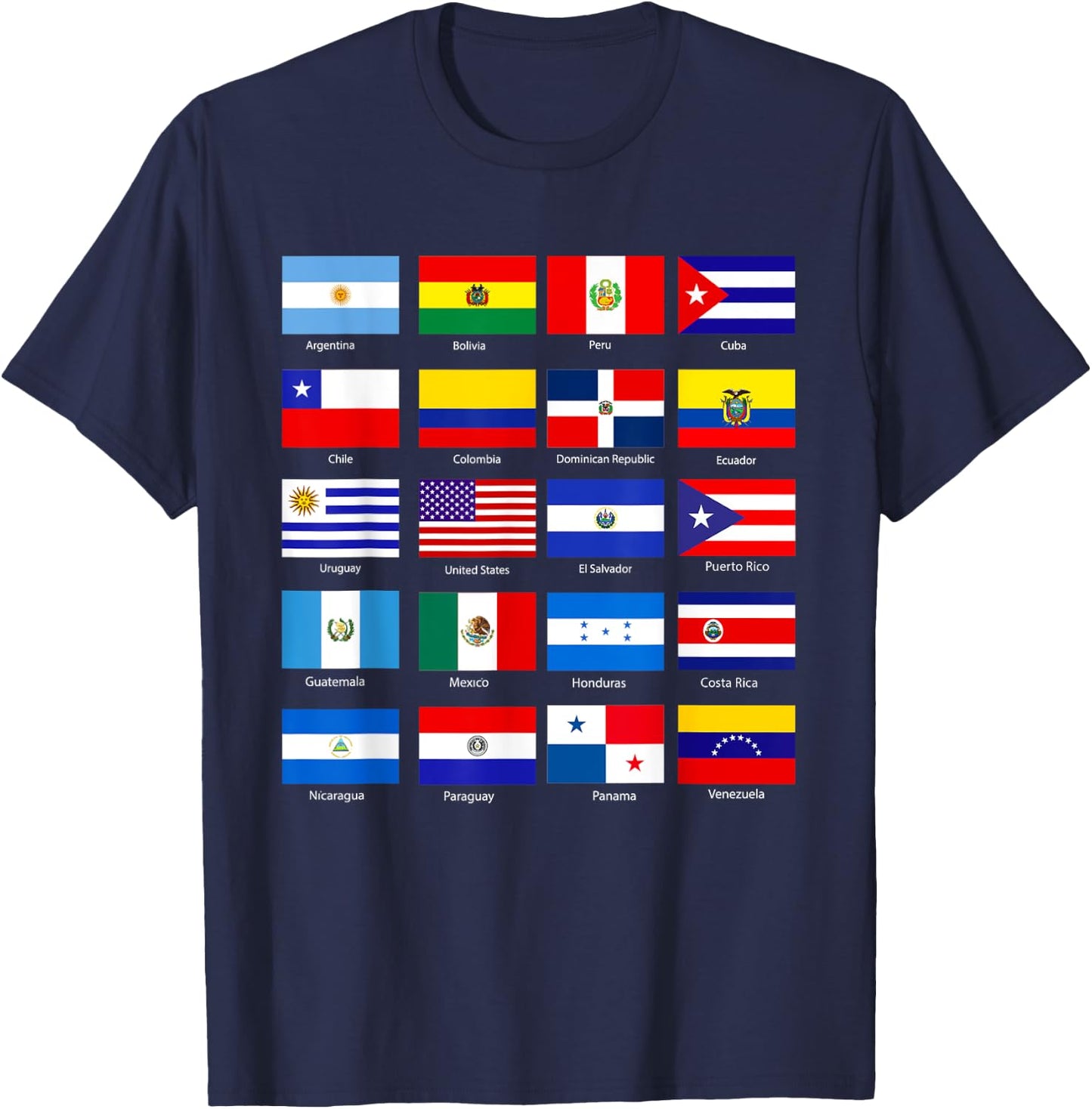 Hispanic Heritage Month 2022 National Latino Countries Flag T-Shirt - T-Shirt | Navy