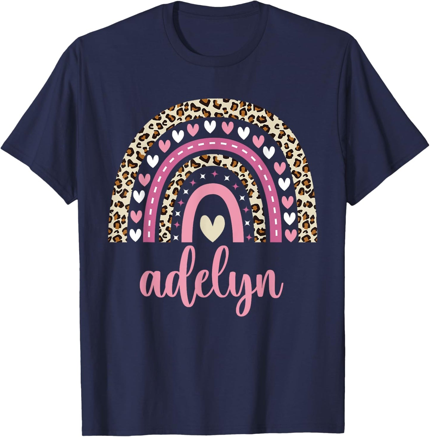 Adelyn Rainbow Leopard Personalized Adelyn Birthday T-Shirt - T-Shirt | Navy