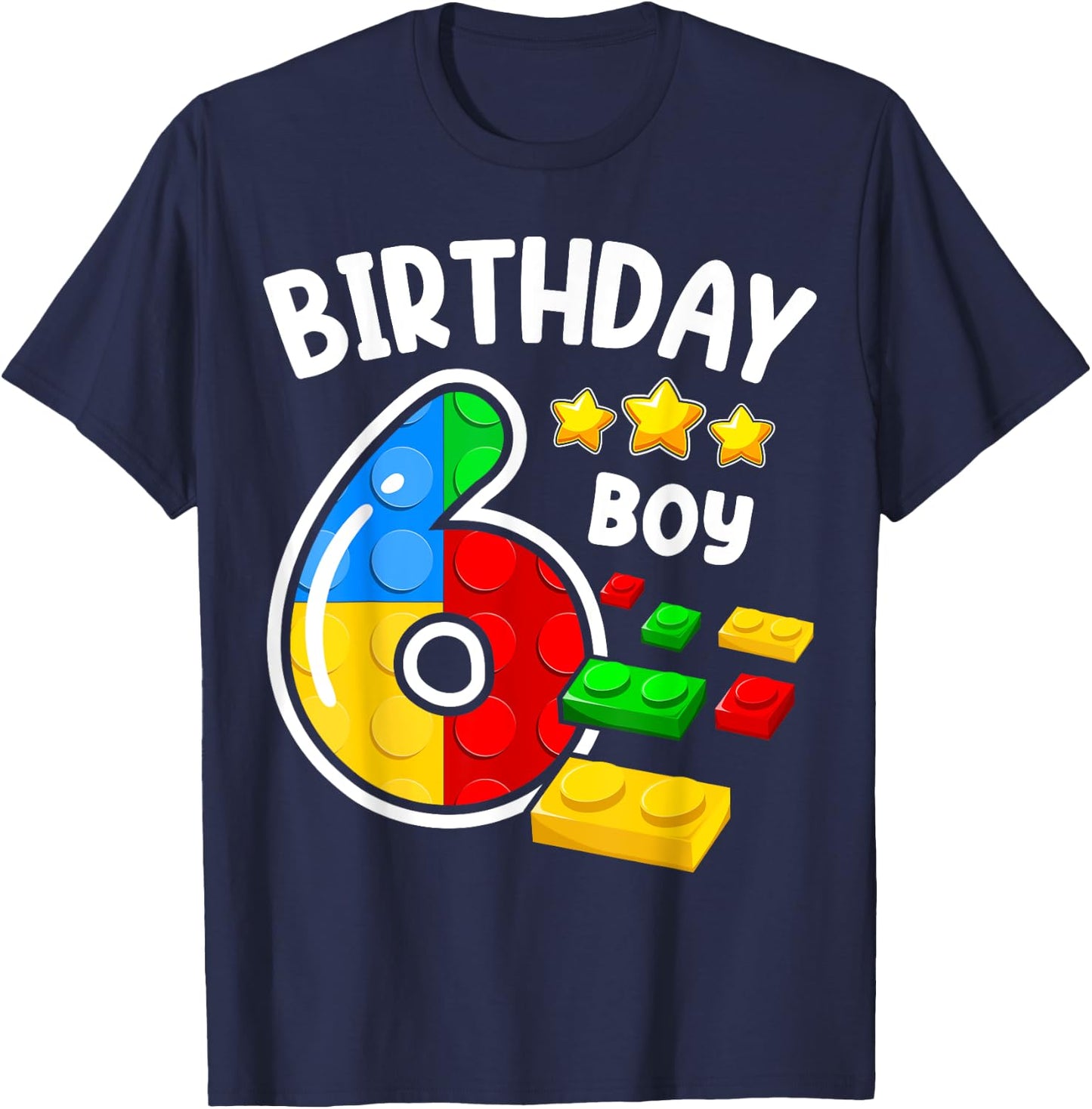 Block Building Toys 6th Birthday Boy 6 Years Master Builder T-Shirt - T-Shirt | Navy