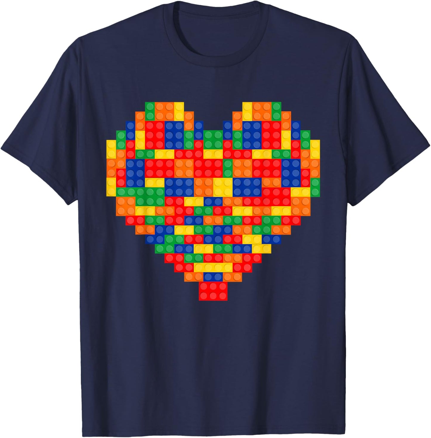 Heart Valentines Day Master Builder Block Brick Building T-Shirt - T-Shirt | Navy