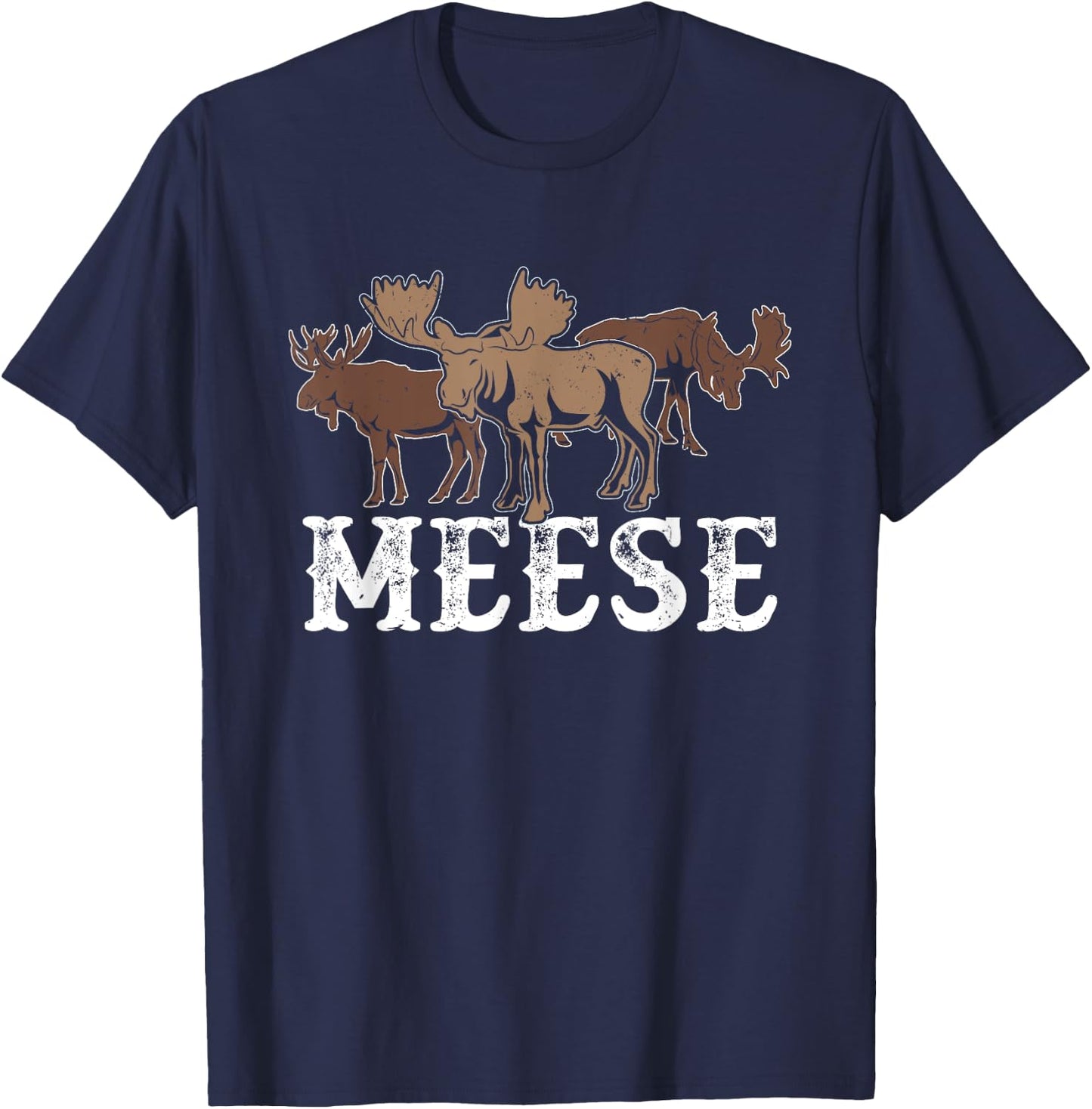 Elk American Wildlife Funny Plural Wordplay Meese Moose T-Shirt - T-Shirt | Navy