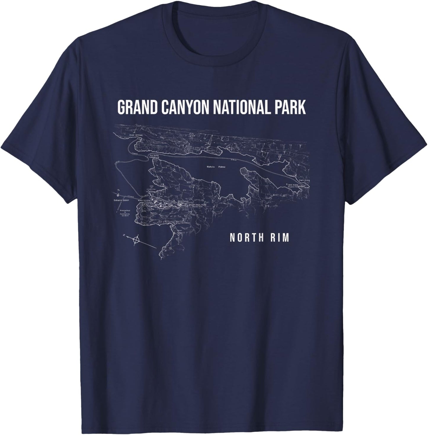 Grand Canyon National Park North Rim Map T-Shirt - T-Shirt | Navy