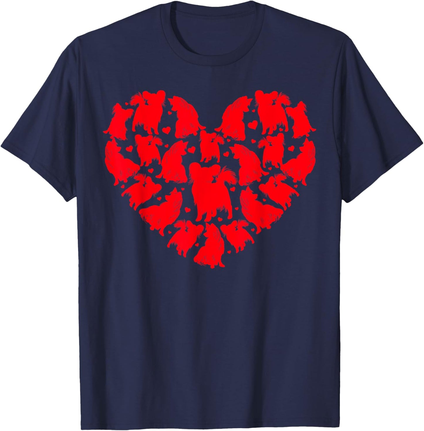 Papillon Dog Lover Funny Love Heart Papillon Valentine's Day Men Women Girls Kids T-Shirt - T-Shirt | Navy