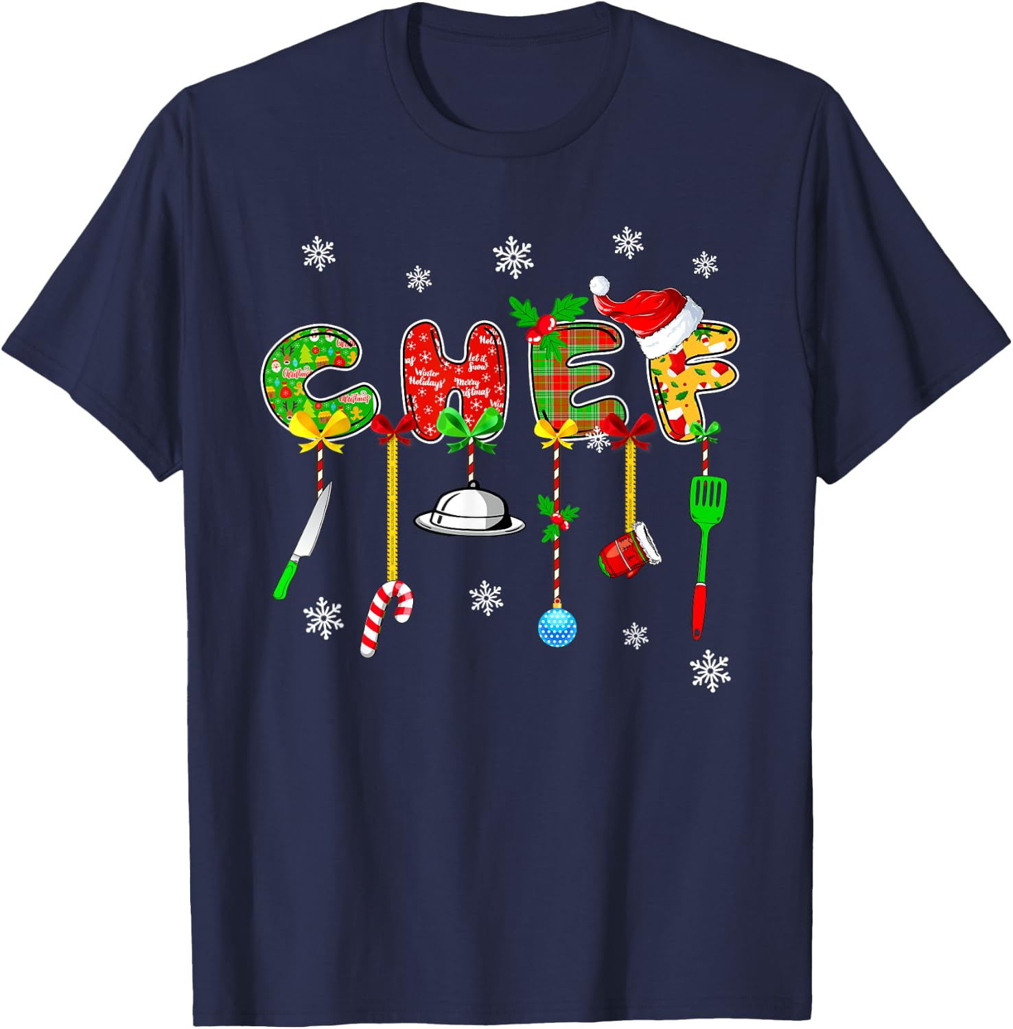 Buffalo Plaid Xmas Chef Christmas Men Women Funny Matching Holiday Costume T-Shirt - T-Shirt | Navy