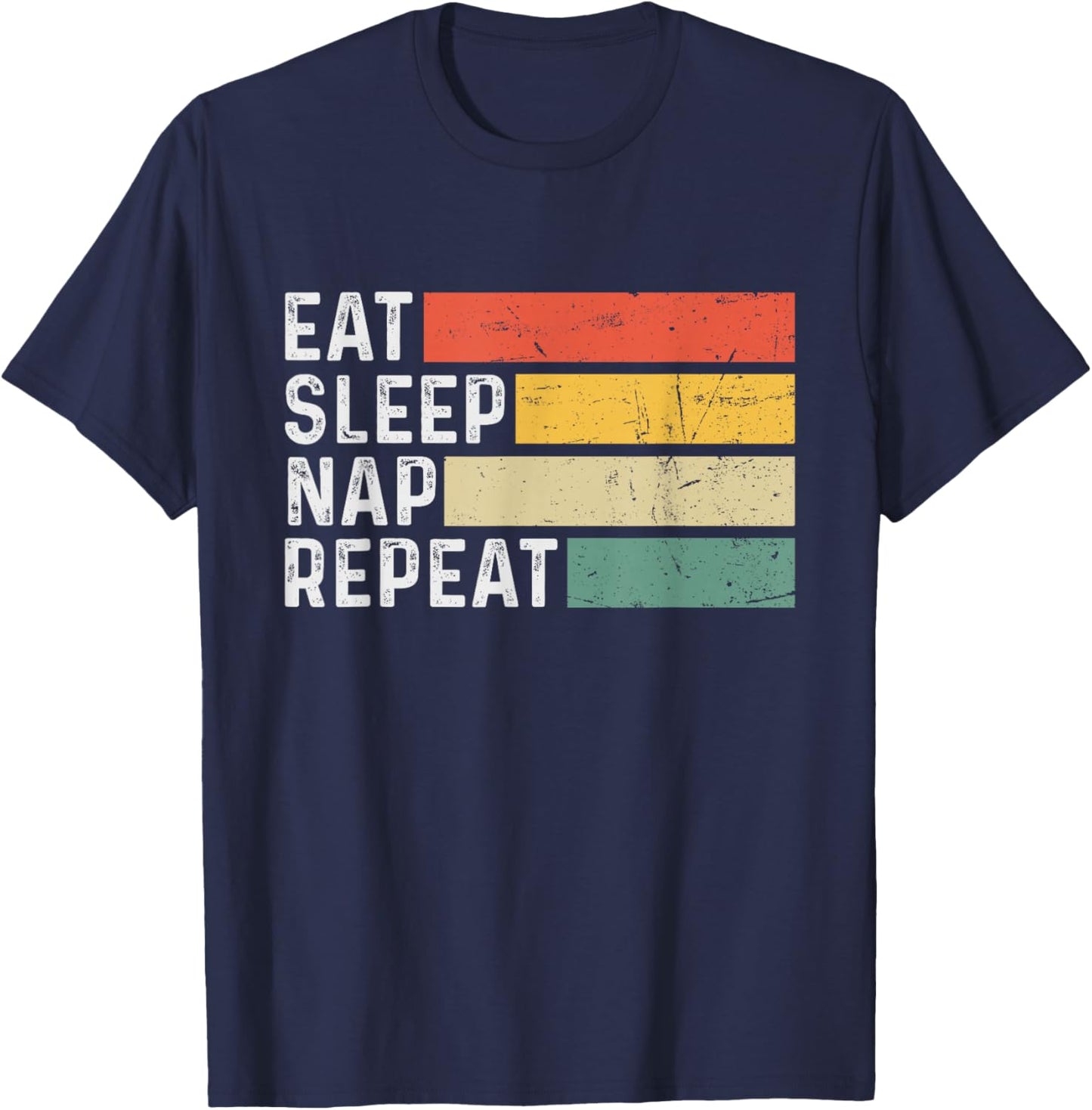 Napping Sleeping Funny Retro Vintage - Eat Sleep Nap Repeat T-Shirt - T-Shirt | Navy
