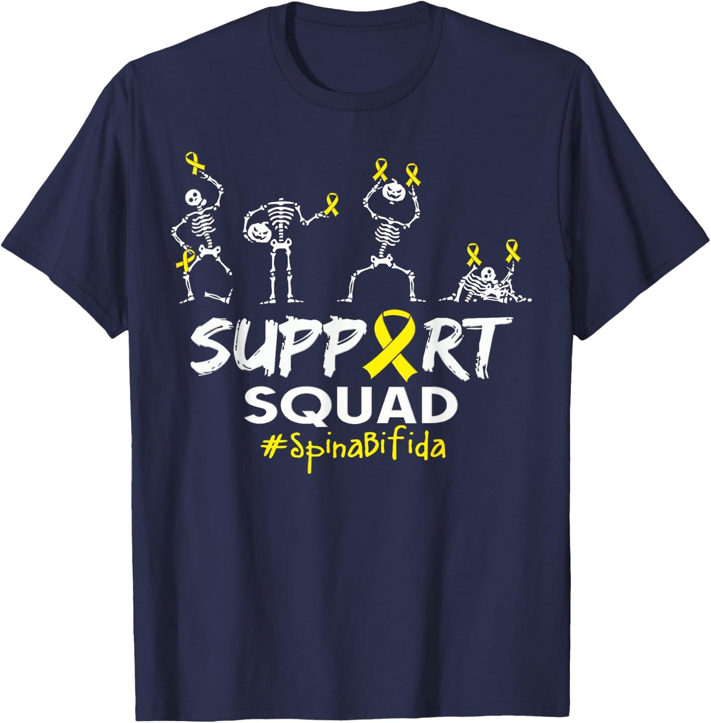 Spina Bifida Awareness Skeleton Support Squad Halloween T-Shirt - T-Shirt | Navy