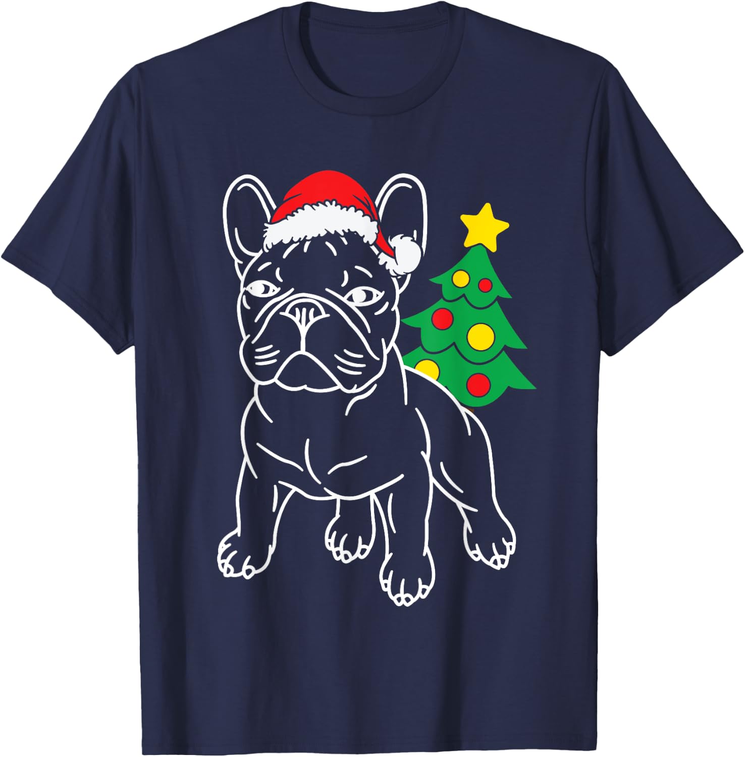 Funny French Bulldog Dog Puppy Christmas Tree Xmas Pajama Men Women Kids T-Shirt - T-Shirt | Navy