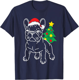 Funny French Bulldog Dog Puppy Christmas Tree Xmas Pajama Men Women Kids T-Shirt - T-Shirt | Navy