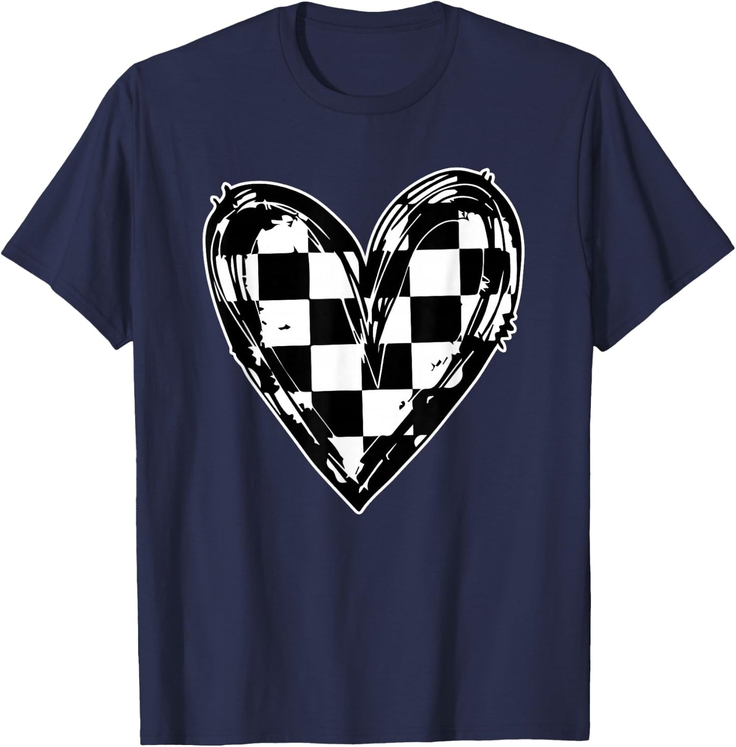 Race Car Checker Flag Racing Heart Auto Racer T-Shirt - T-Shirt | Navy