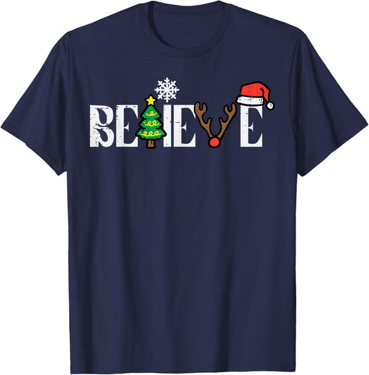 Christmas Believe Santa Xmas Boys Girls Kids Youth Men Women T-Shirt - T-Shirt | Navy
