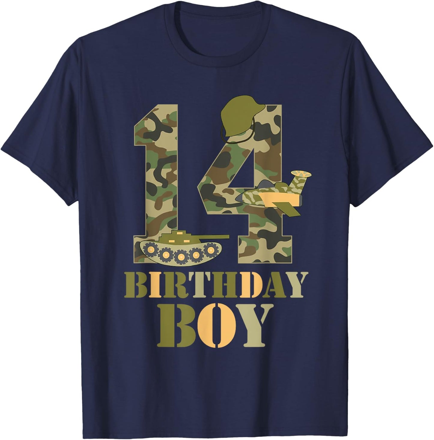14th Birthday Military Themed Camo Boys 14 Years Old Soldier T-Shirt - T-Shirt | Navy