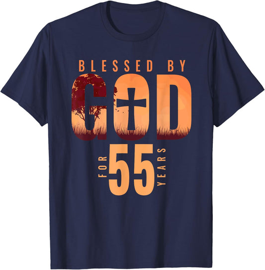 Blessed By God For 55 Years 55th Birthday Religious Theme T-Shirt - T-Shirt | Navy