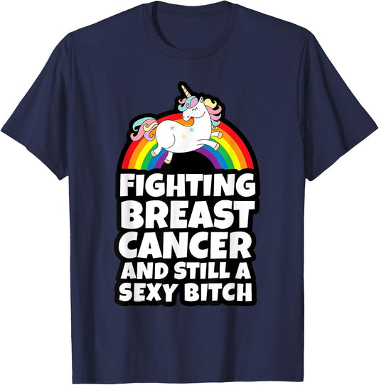 Fighting Breast Cancer Sexy Bitch Gay Pride Unicorn T-Shirt - T-Shirt | Navy