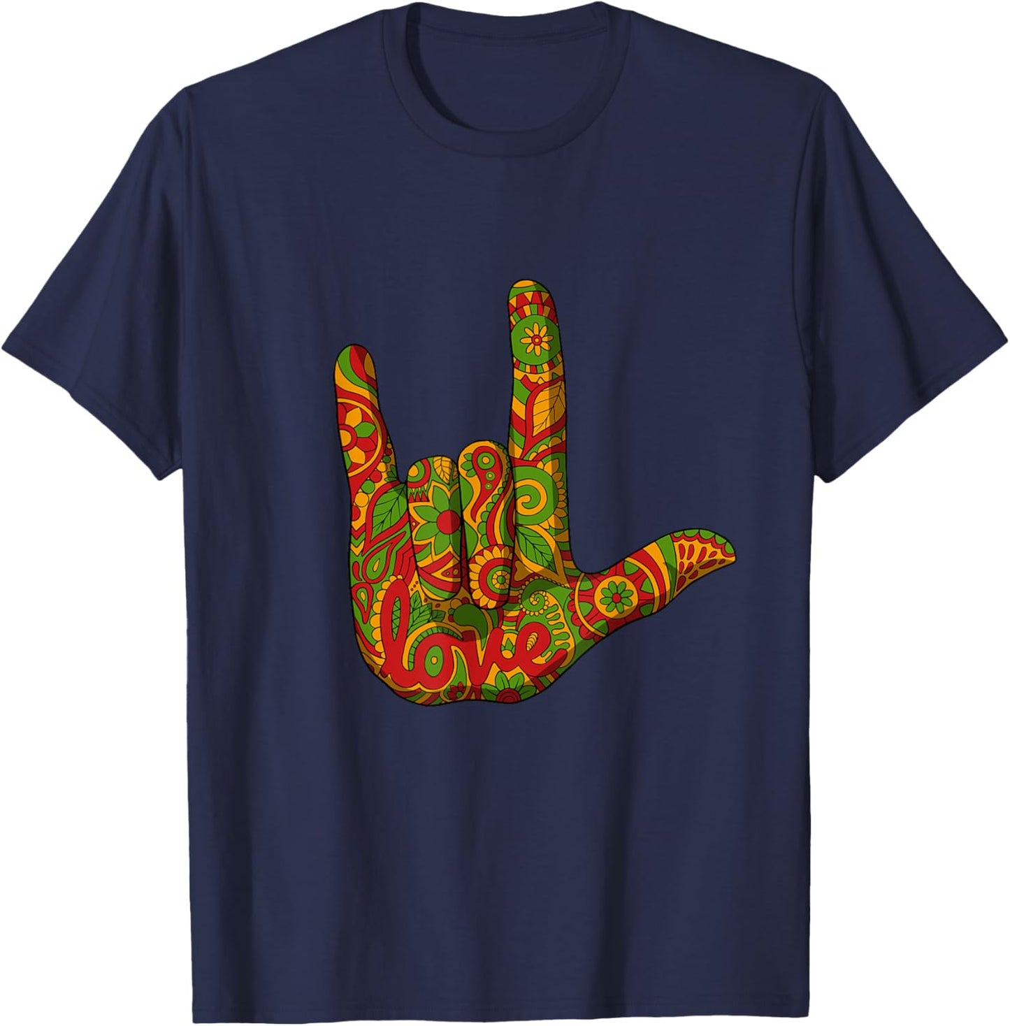 I Love You ASL Black History Month BLM Deaf African American T-Shirt - T-Shirt | Navy