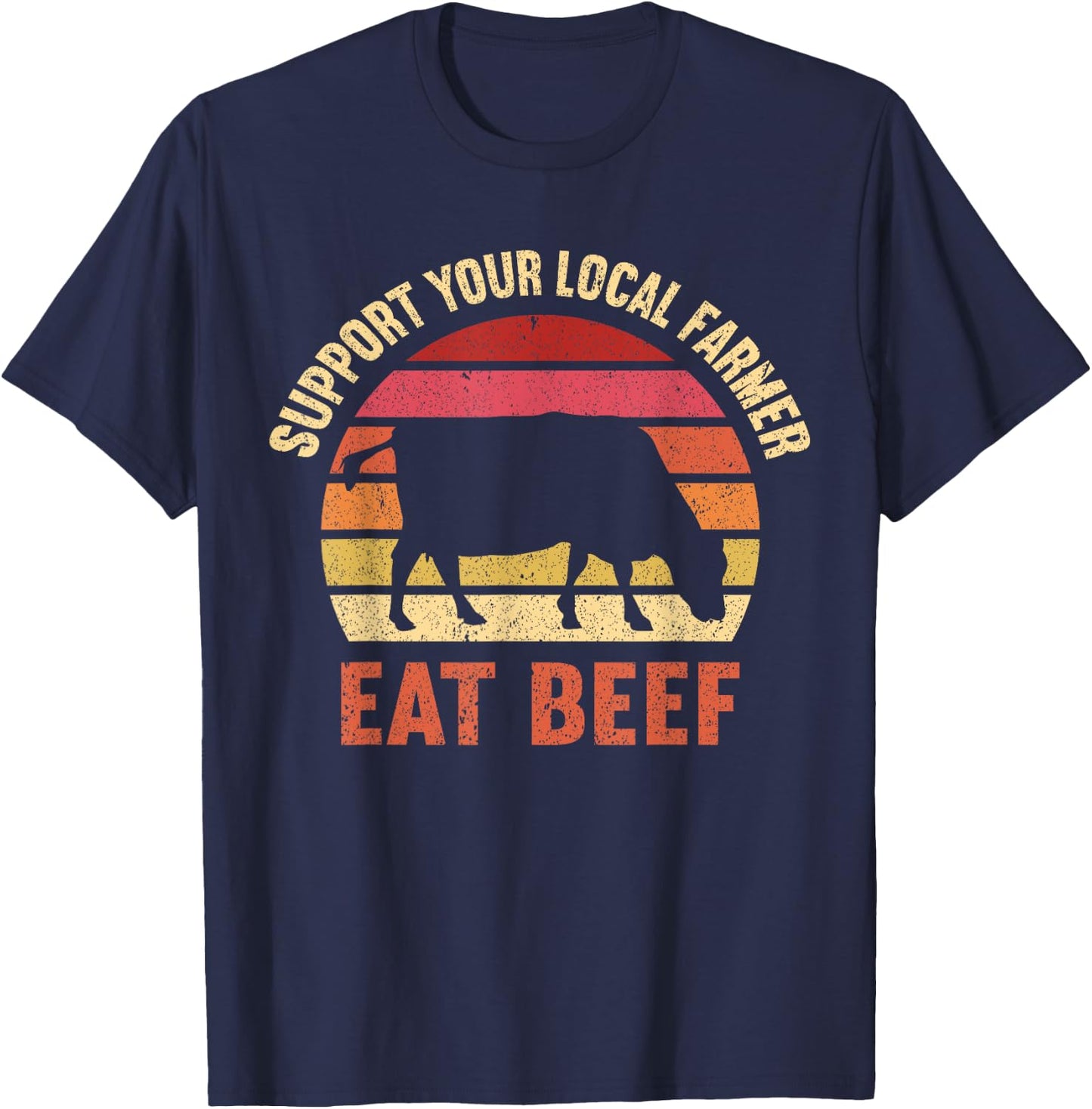 Kids Farming Boys Funny Farmer Gifts Women Support Your Local Farmer Eat Beef Lover Funny Cattle Farmer -Kids Black Small Classic Fit Short Sleeve T-Shirt - T-Shirt | Navy