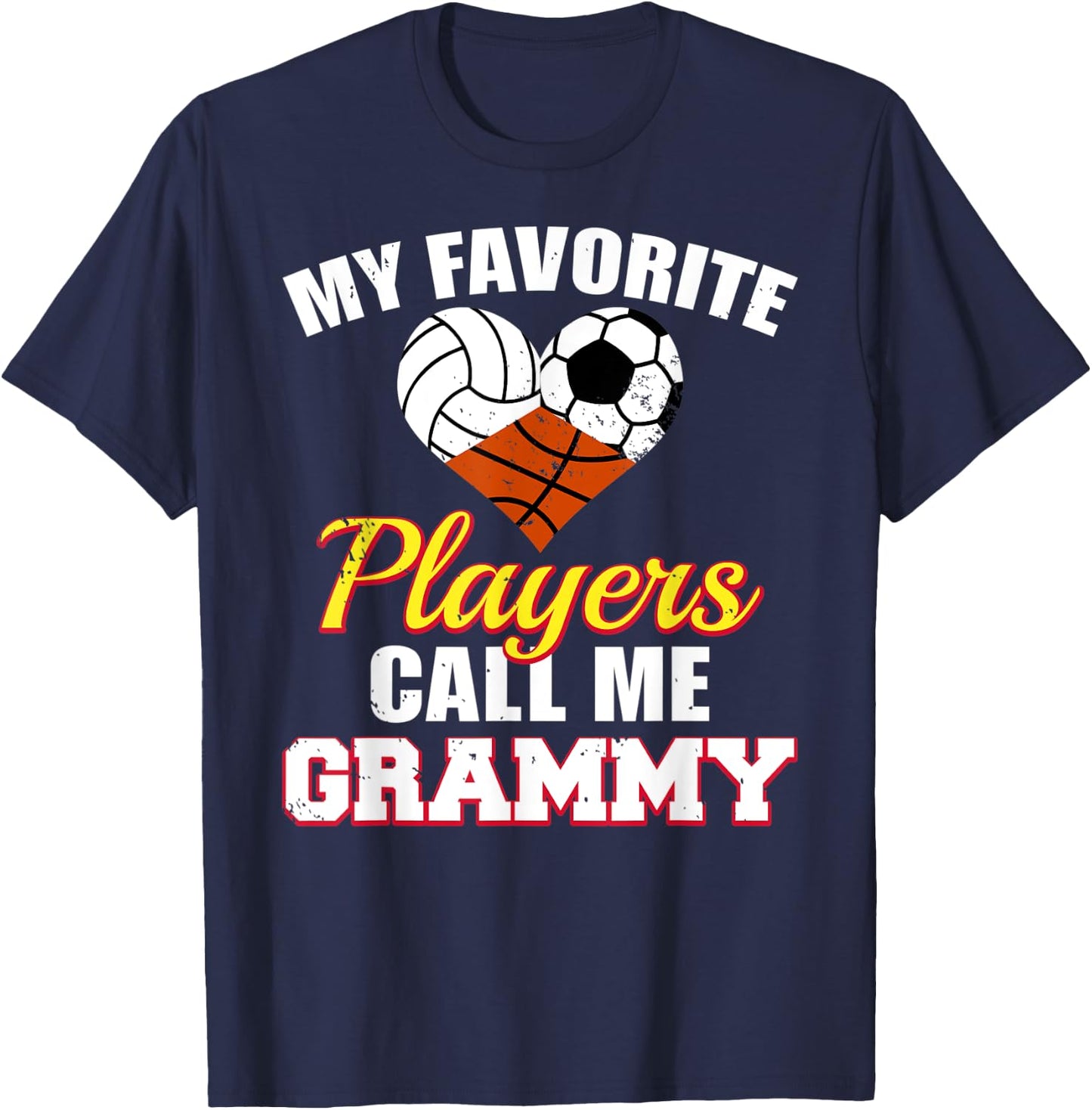 My Favorite Players Volleyball Soccer Basketball Grammy T-Shirt - T-Shirt | Navy