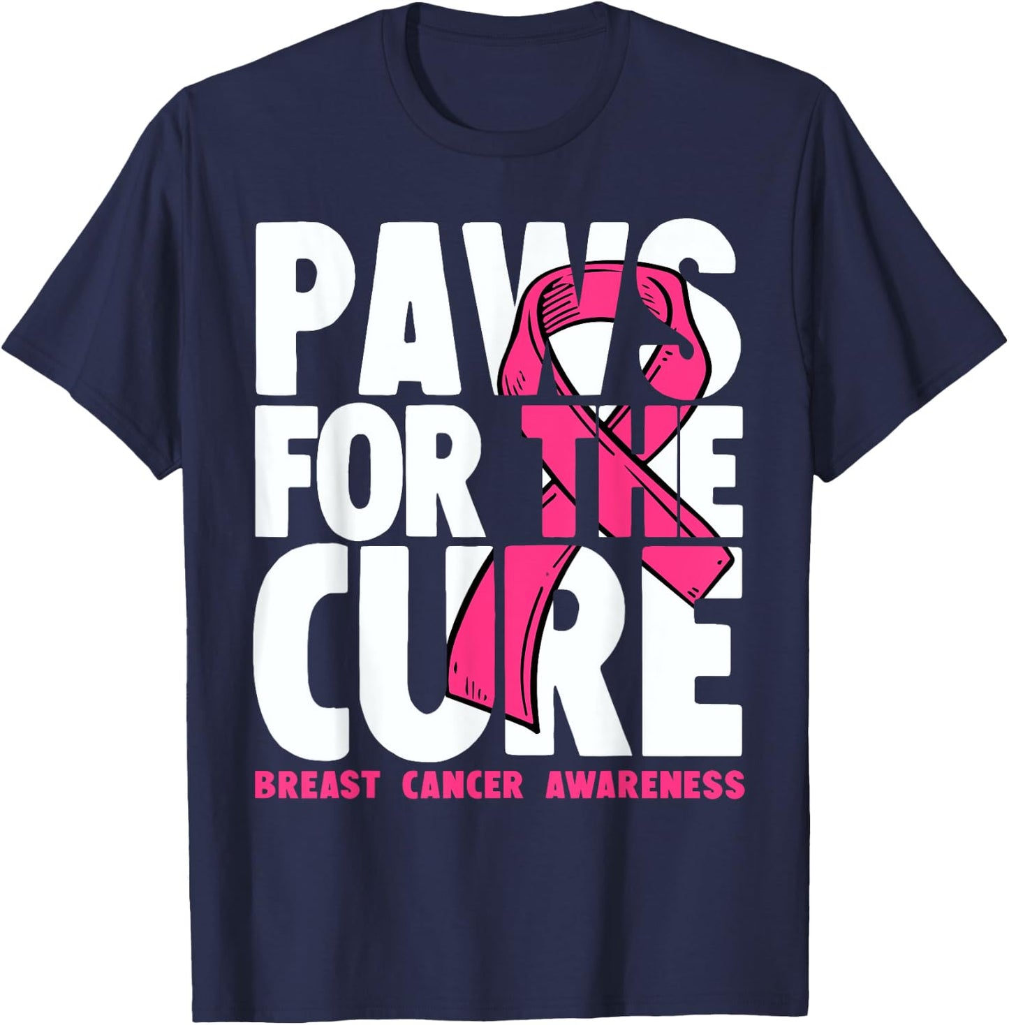 Dog Paw Print Puppy Lover Breast Cancer Awareness T-Shirt - T-Shirt | Navy