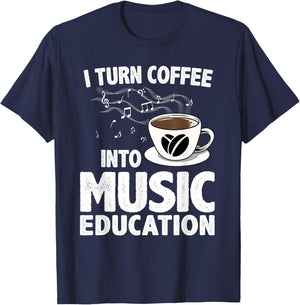 Funny Music Teacher Art Men Musician Coffee Lover T-Shirt - T-Shirt | Navy