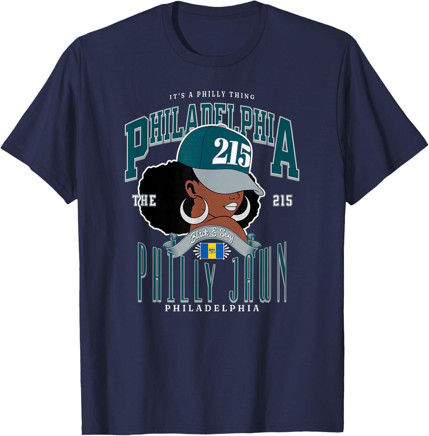 Philly Jawn 215 Area Code Black Queen Pride T-Shirt - T-Shirt | Navy