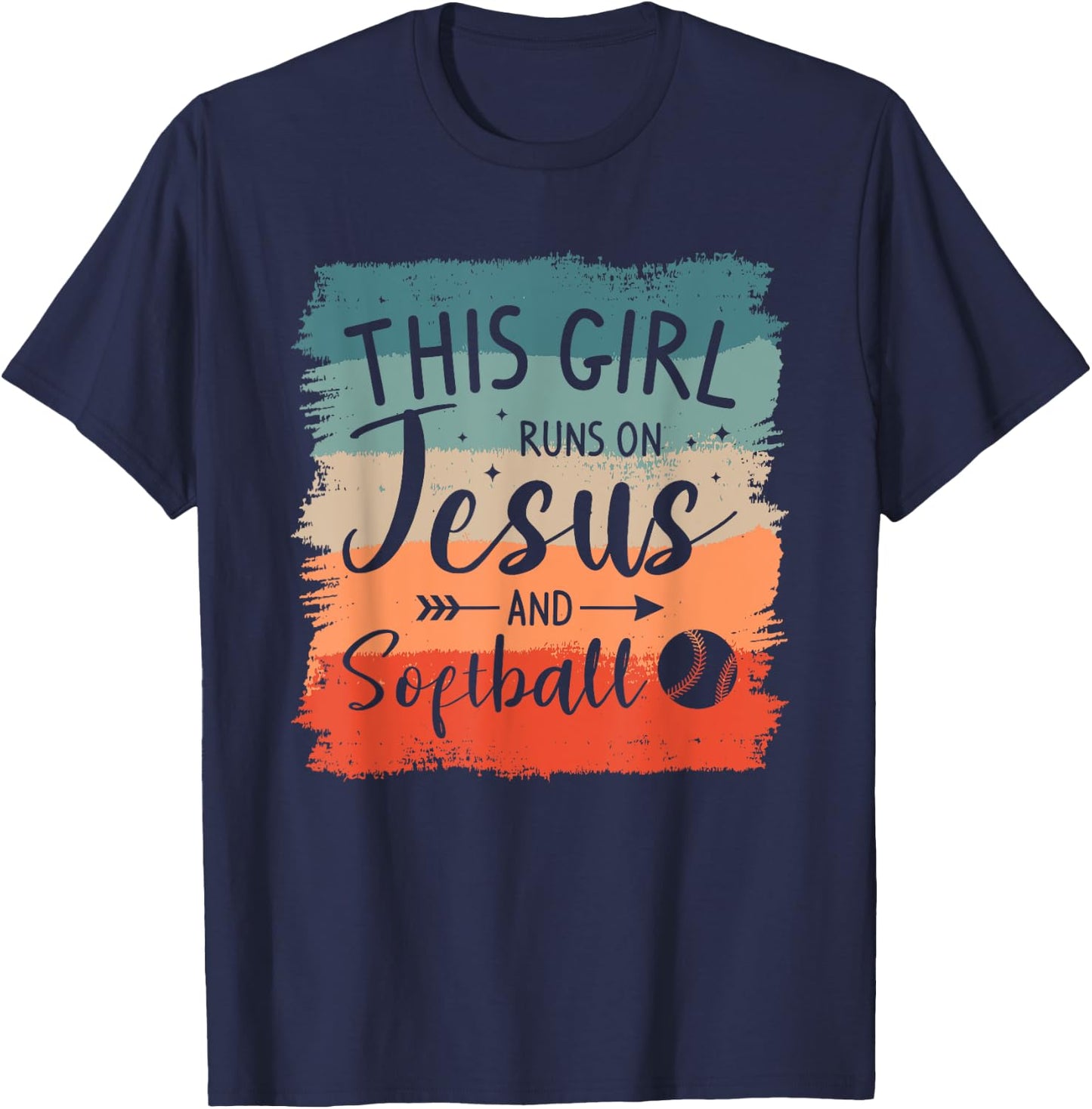 This Girl Runs On Jesus And Softball Softballer T-Shirt - T-Shirt | Navy