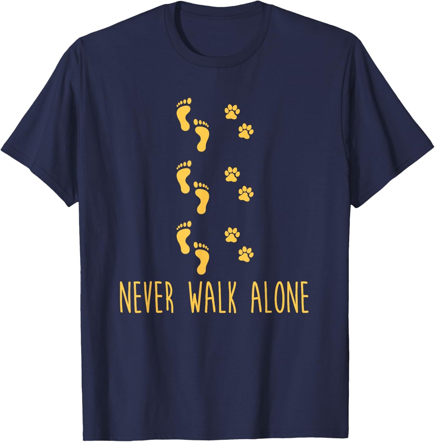 Dog Never Walk Alone Paws and Footprint T-Shirt - T-Shirt | Navy