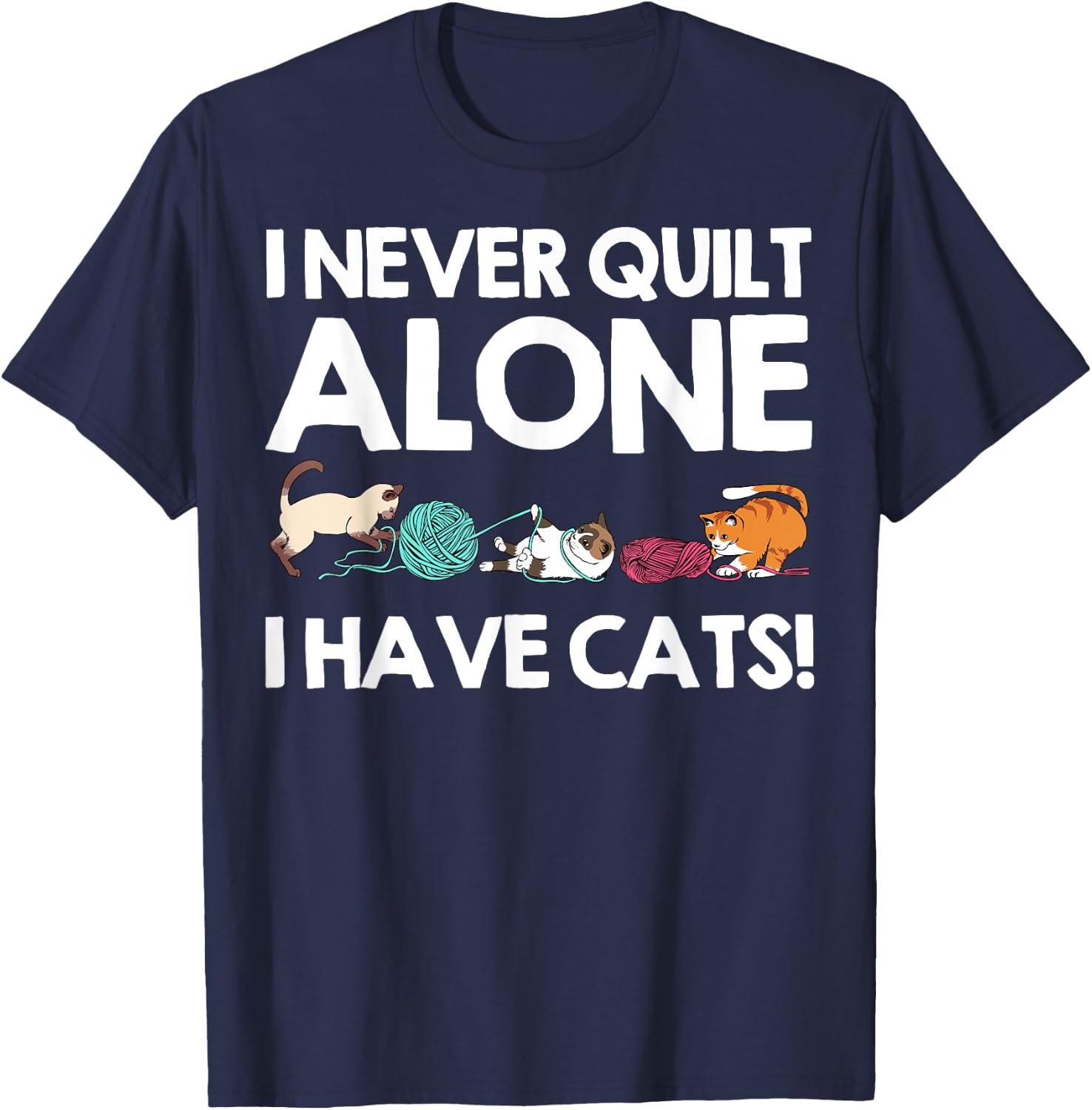 Funny Quilting Gift Cat Quilt Pet Lover Quilter T-Shirt - T-Shirt | Navy