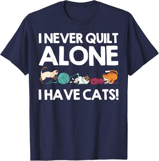 Funny Quilting Gift Cat Quilt Pet Lover Quilter T-Shirt - T-Shirt | Navy