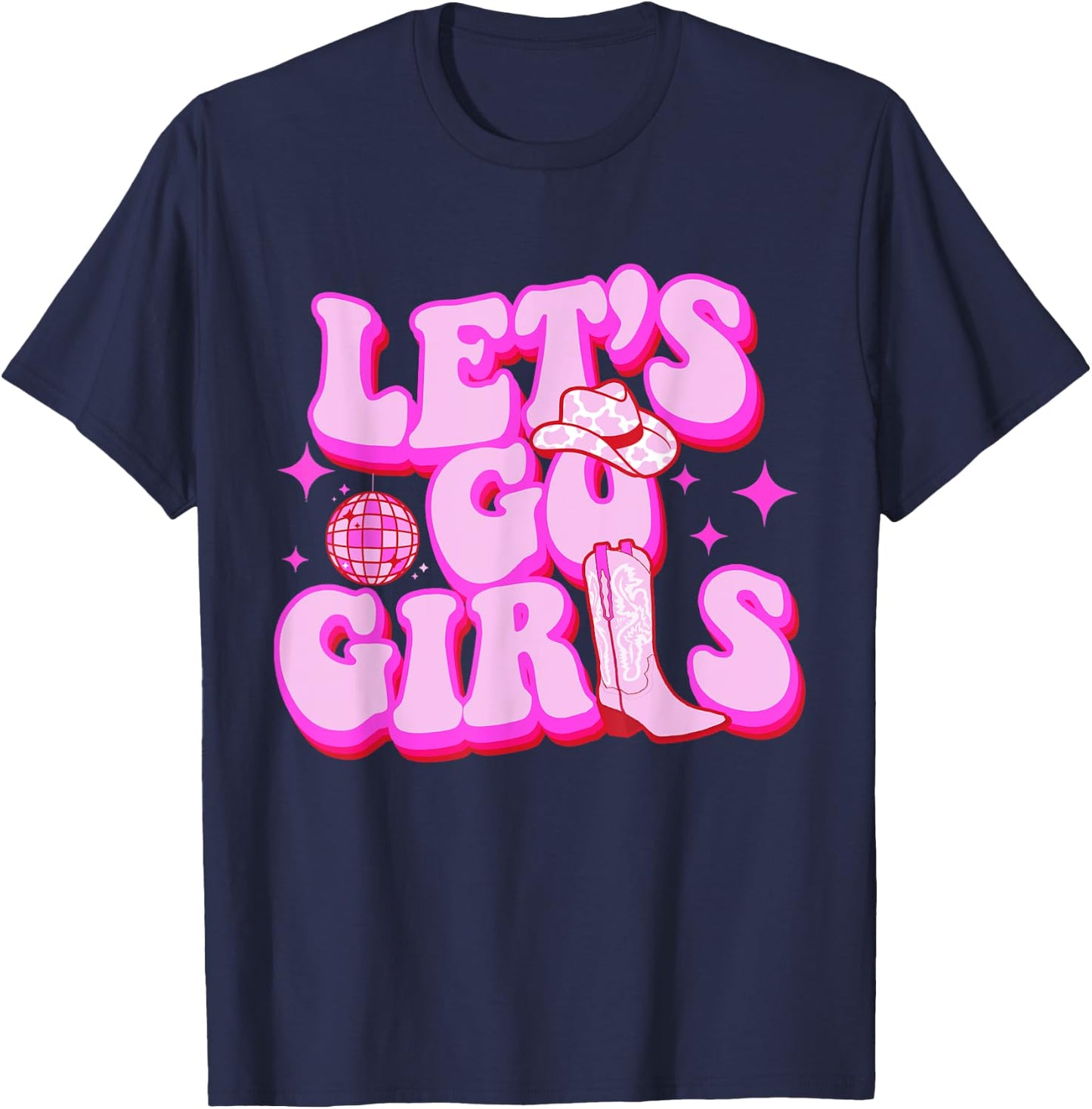 Let's Go Girls Cowgirls Leopard Hat Boots Western Country T-Shirt - T-Shirt | Navy