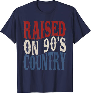 Raised On 90's Country Music America Vibes Vintage Western T-Shirt - T-Shirt | Navy