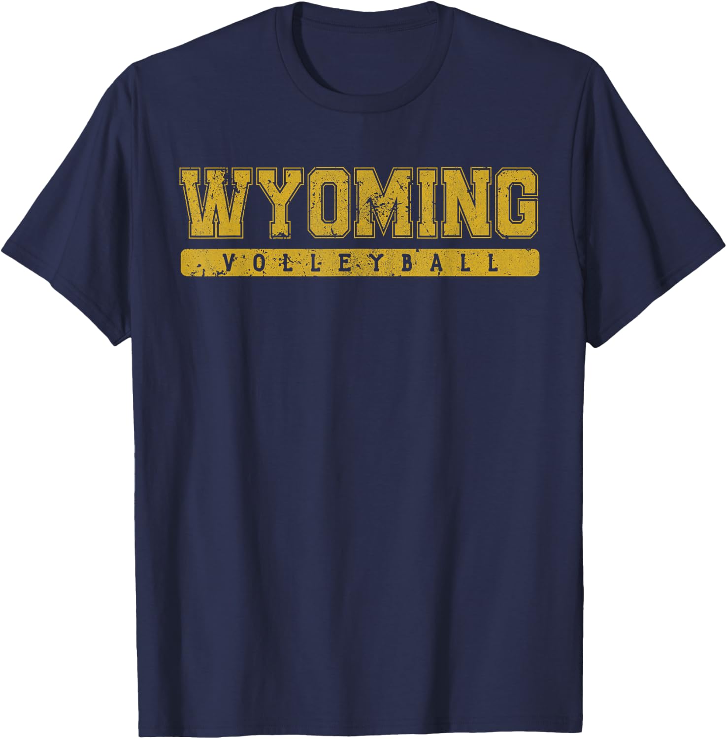 Wyoming Volleyball Yellow Vintage Text T-Shirt - T-Shirt | Navy
