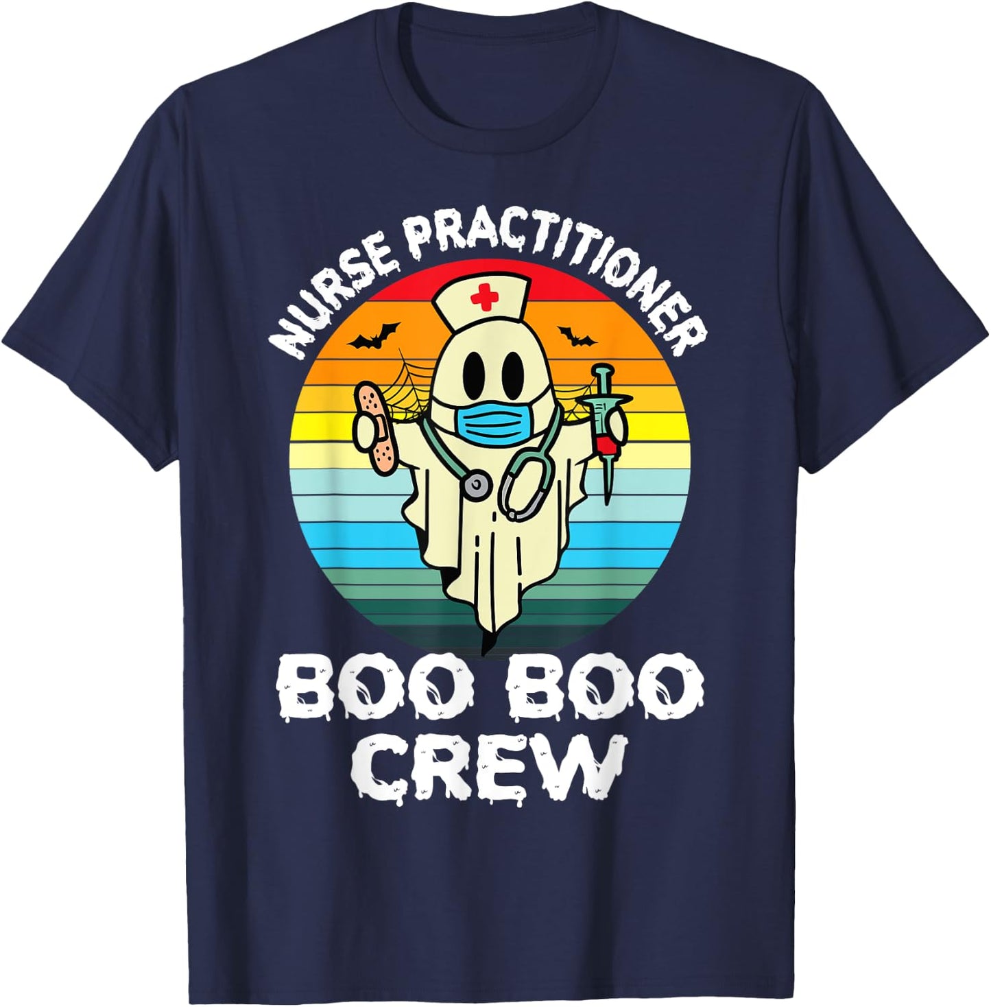 Nurse Practitioner Retro Halloween Ghost Costume NP Nurse T-Shirt - T-Shirt | Navy