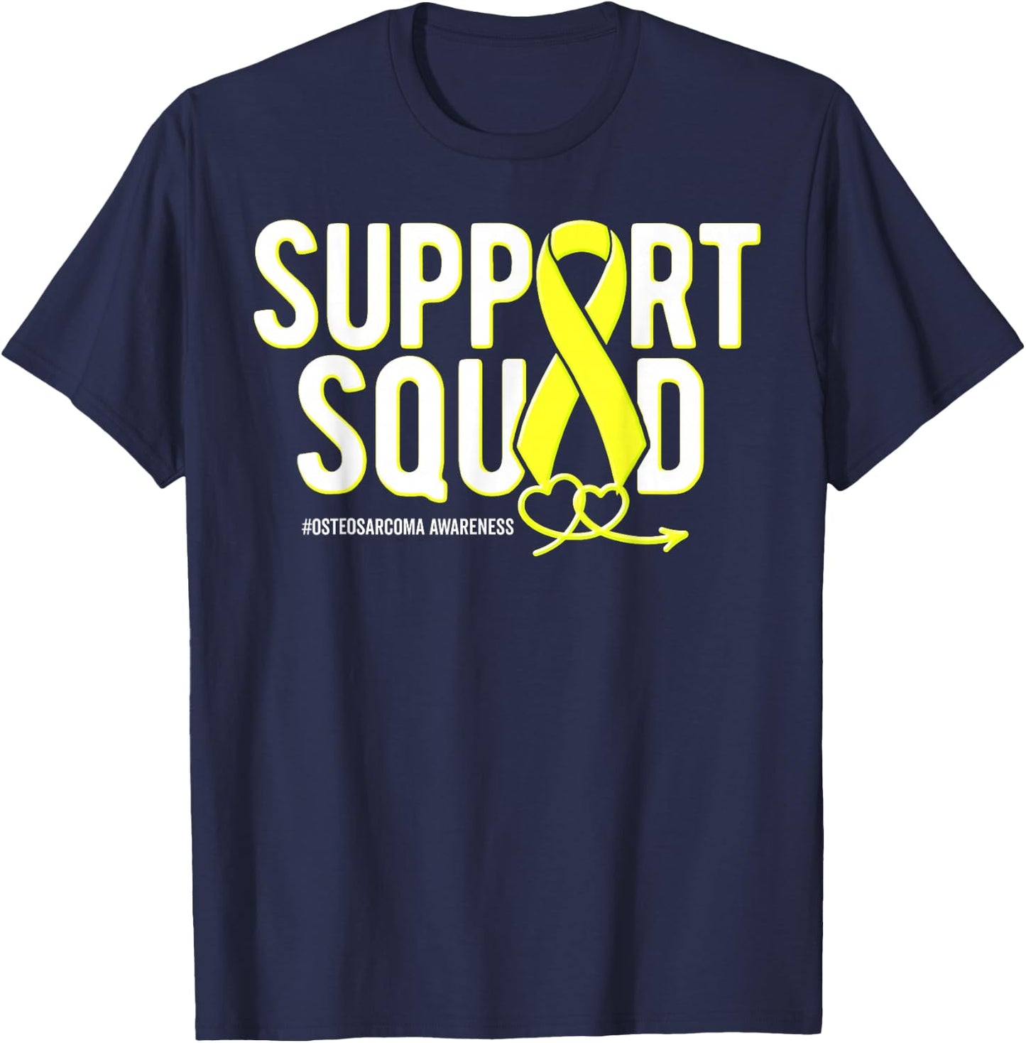 Support Squad Osteosarcoma Awareness Yellow Ribbon Heart T-Shirt - T-Shirt | Navy